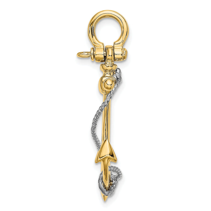 14K Two-tone 3-D Anchor w/T Bar and Rope w/Shackle Bail Charm-K9025