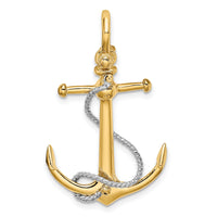 14K Two-tone 3-D Anchor w/T Bar and Rope w/Shackle Bail Charm-K9025