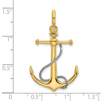 14K Two-tone 3-D Anchor w/T Bar and Rope w/Shackle Bail Charm-K9025