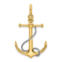 14K Two-tone 3-D Anchor w/T Bar and Rope w/Shackle Bail Charm-K9025