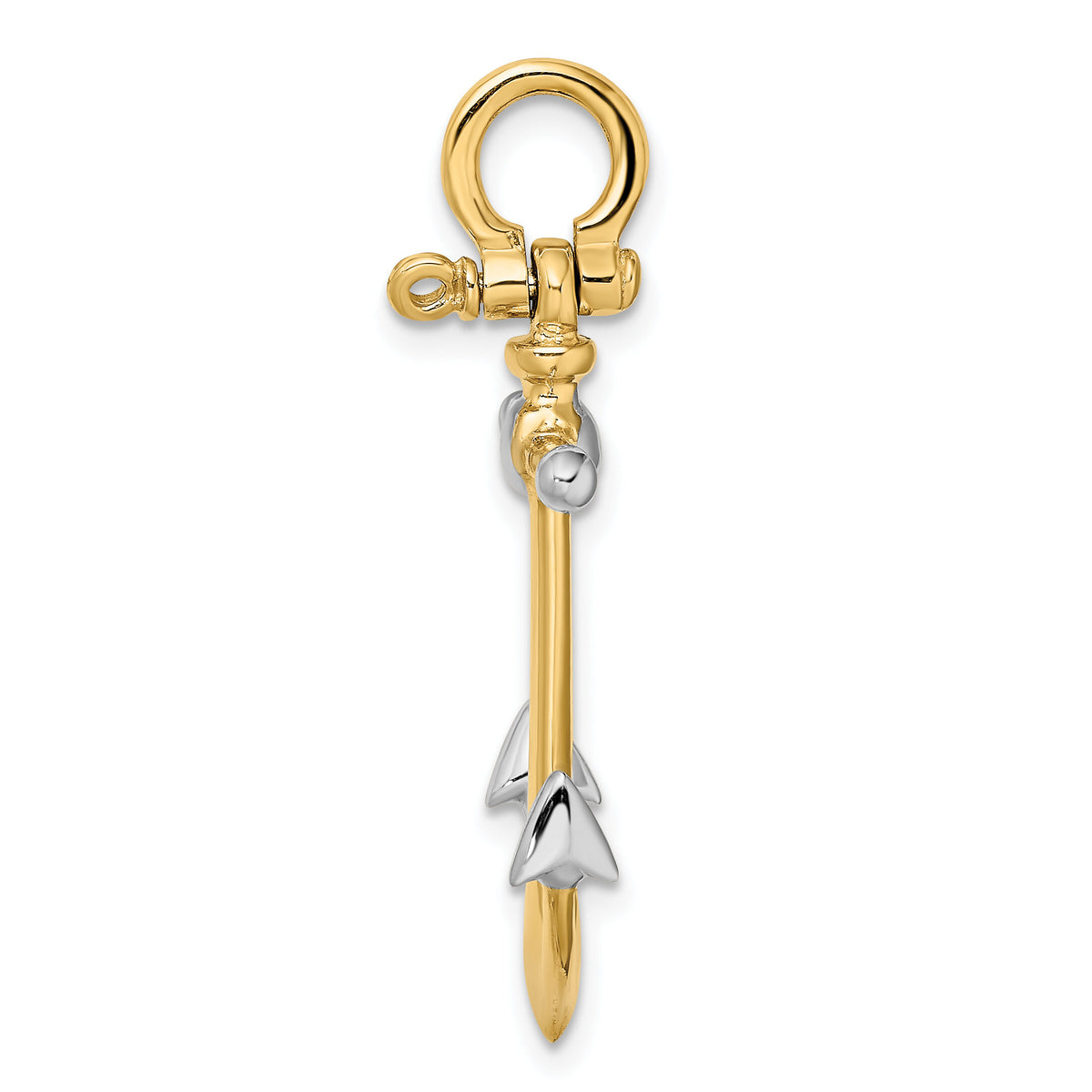 14K w/Rhodium 3-D Anchor w/Long T Bar and Shackle Bail Charm-K9026