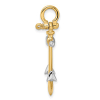 14K w/Rhodium 3-D Anchor w/Long T Bar and Shackle Bail Charm-K9026