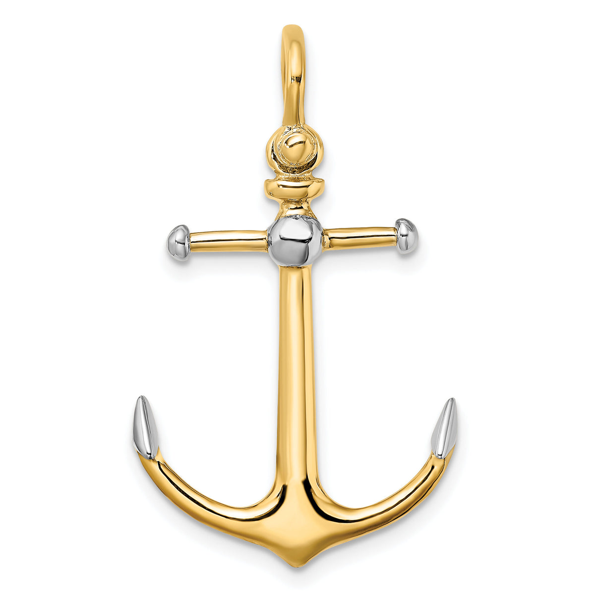 14K w/Rhodium 3-D Anchor w/Long T Bar and Shackle Bail Charm-K9026