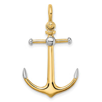 14K w/Rhodium 3-D Anchor w/Long T Bar and Shackle Bail Charm-K9026