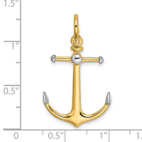 14K w/Rhodium 3-D Anchor w/Long T Bar and Shackle Bail Charm-K9026