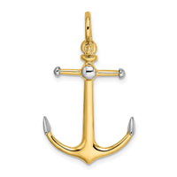 14K w/Rhodium 3-D Anchor w/Long T Bar and Shackle Bail Charm-K9026