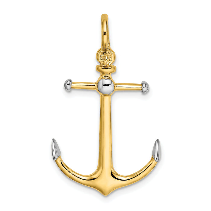 14K w/Rhodium 3-D Anchor w/Long T Bar and Shackle Bail Charm-K9026