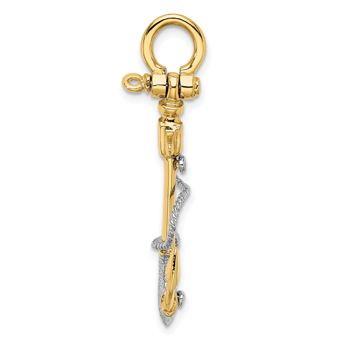 14K Two-tone 3-D Textured Anchor w/Rope w/Shackle Bail Charm-K9027