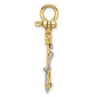 14K Two-tone 3-D Textured Anchor w/Rope w/Shackle Bail Charm-K9027