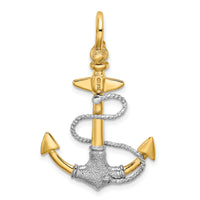 14K Two-tone 3-D Textured Anchor w/Rope w/Shackle Bail Charm-K9027