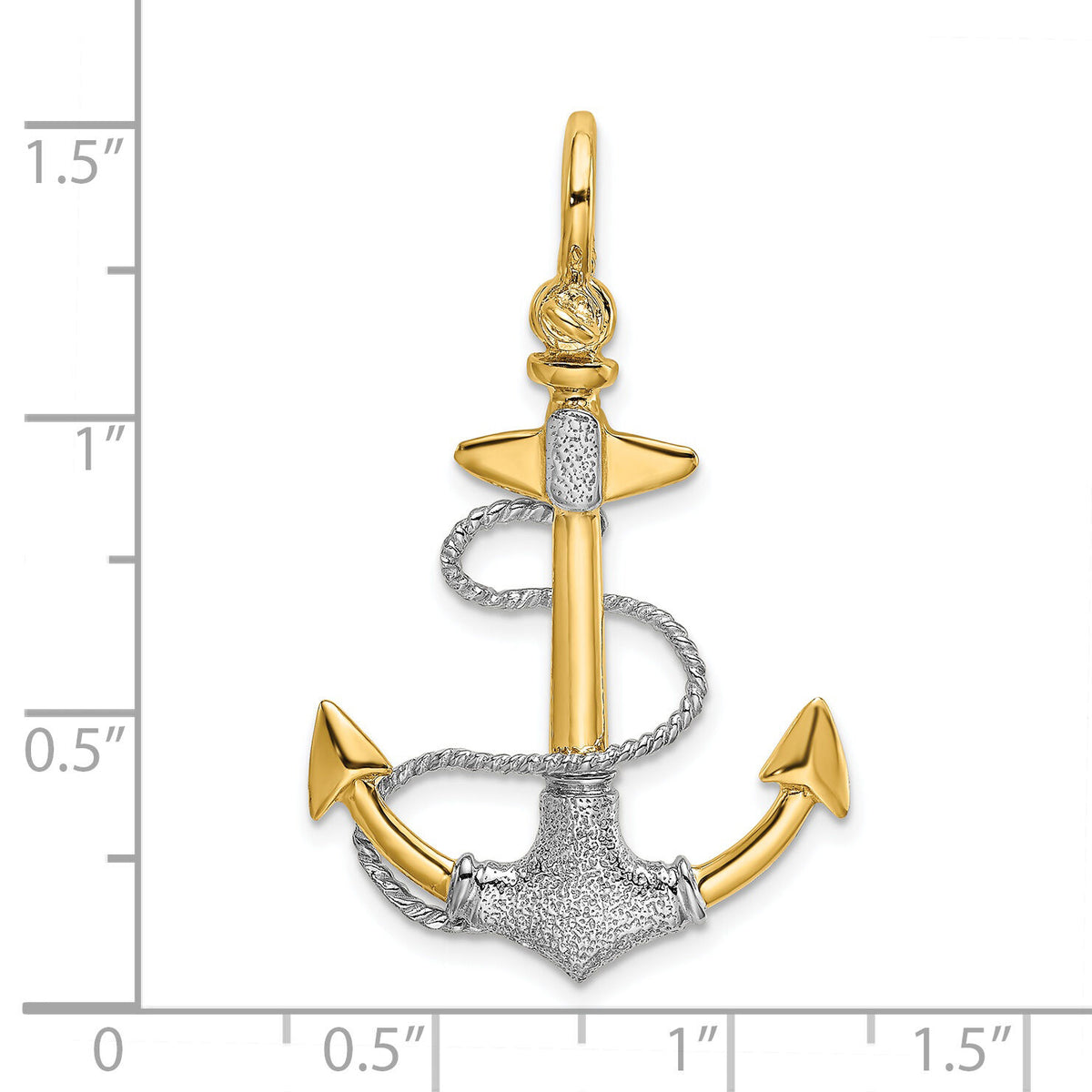 14K Two-tone 3-D Textured Anchor w/Rope w/Shackle Bail Charm-K9027