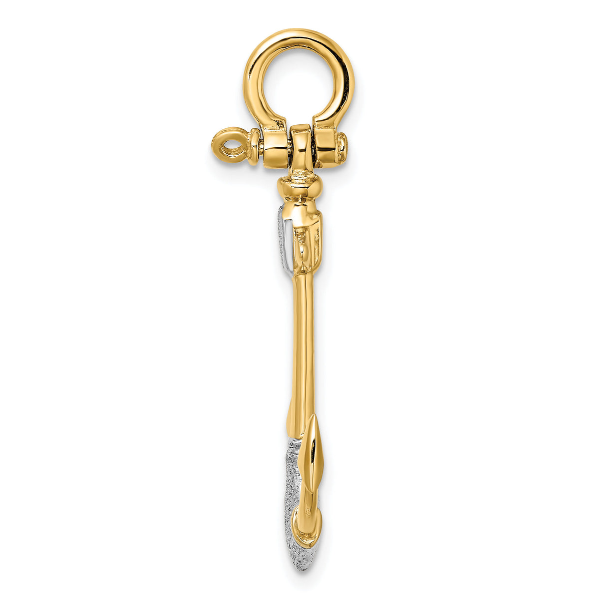 14K w/Rhodium 3-D Textured Anchor W/ Shackle Bail Charm-K9028