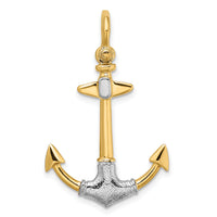 14K w/Rhodium 3-D Textured Anchor W/ Shackle Bail Charm-K9028