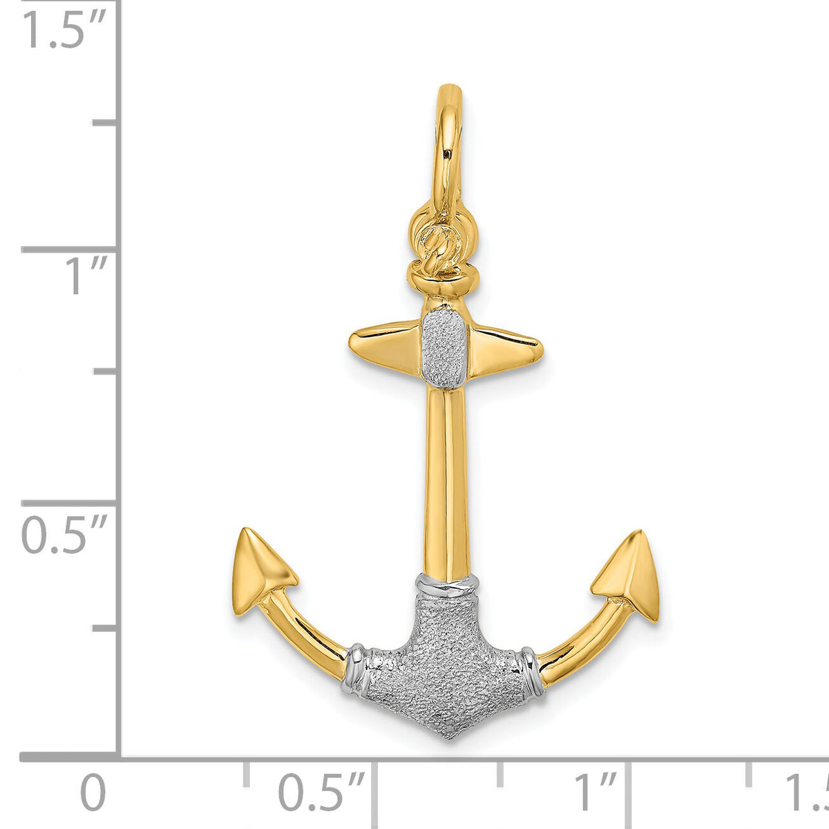 14K w/Rhodium 3-D Textured Anchor W/ Shackle Bail Charm-K9028