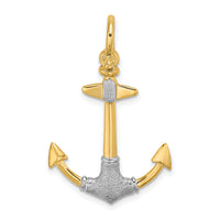 14K w/Rhodium 3-D Textured Anchor W/ Shackle Bail Charm-K9028