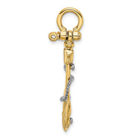 14K Two-tone 3-D Small Anchor w/Rope and Shackle Bail Charm-K9029