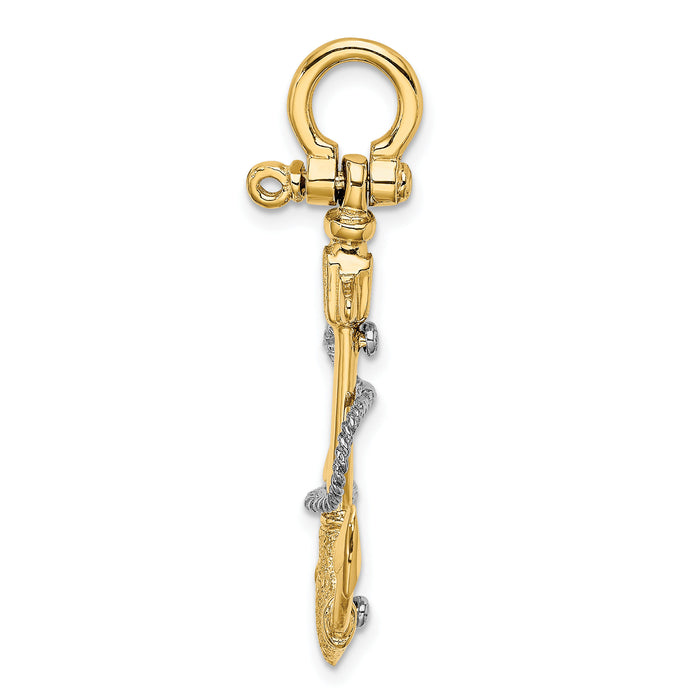 14K Two-tone 3-D Small Anchor w/Rope and Shackle Bail Charm-K9029