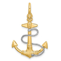 14K Two-tone 3-D Small Anchor w/Rope and Shackle Bail Charm-K9029