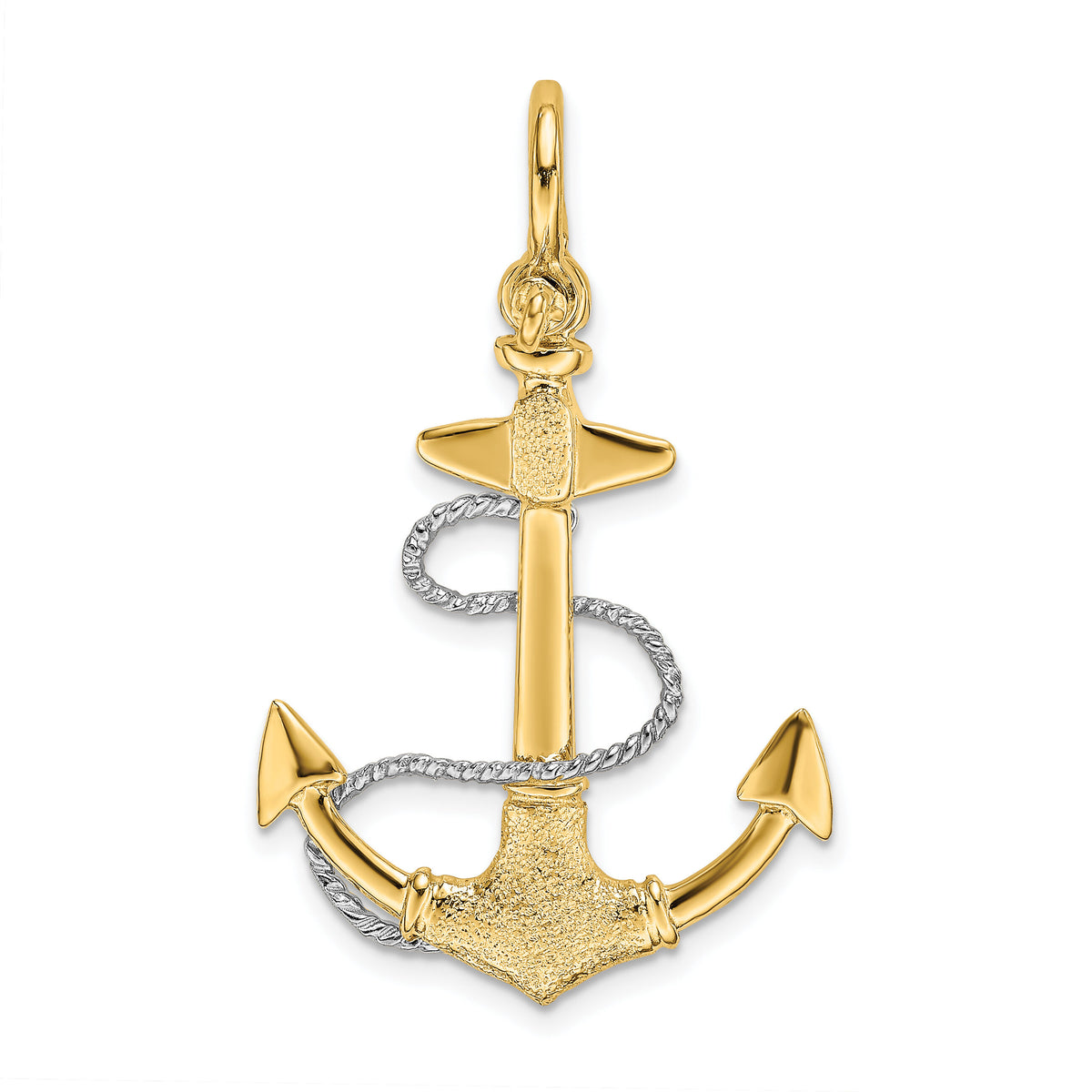 14K Two-tone 3-D Small Anchor w/Rope and Shackle Bail Charm-K9029