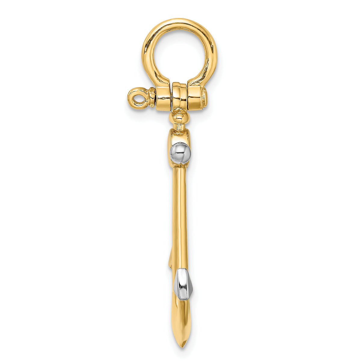 14K w/Rhodium 3-D Anchor w/Shackle Bail Charm-K9030