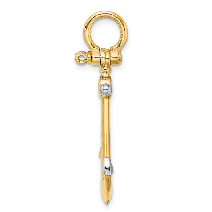 14K w/Rhodium 3-D Anchor w/Shackle Bail Charm-K9030