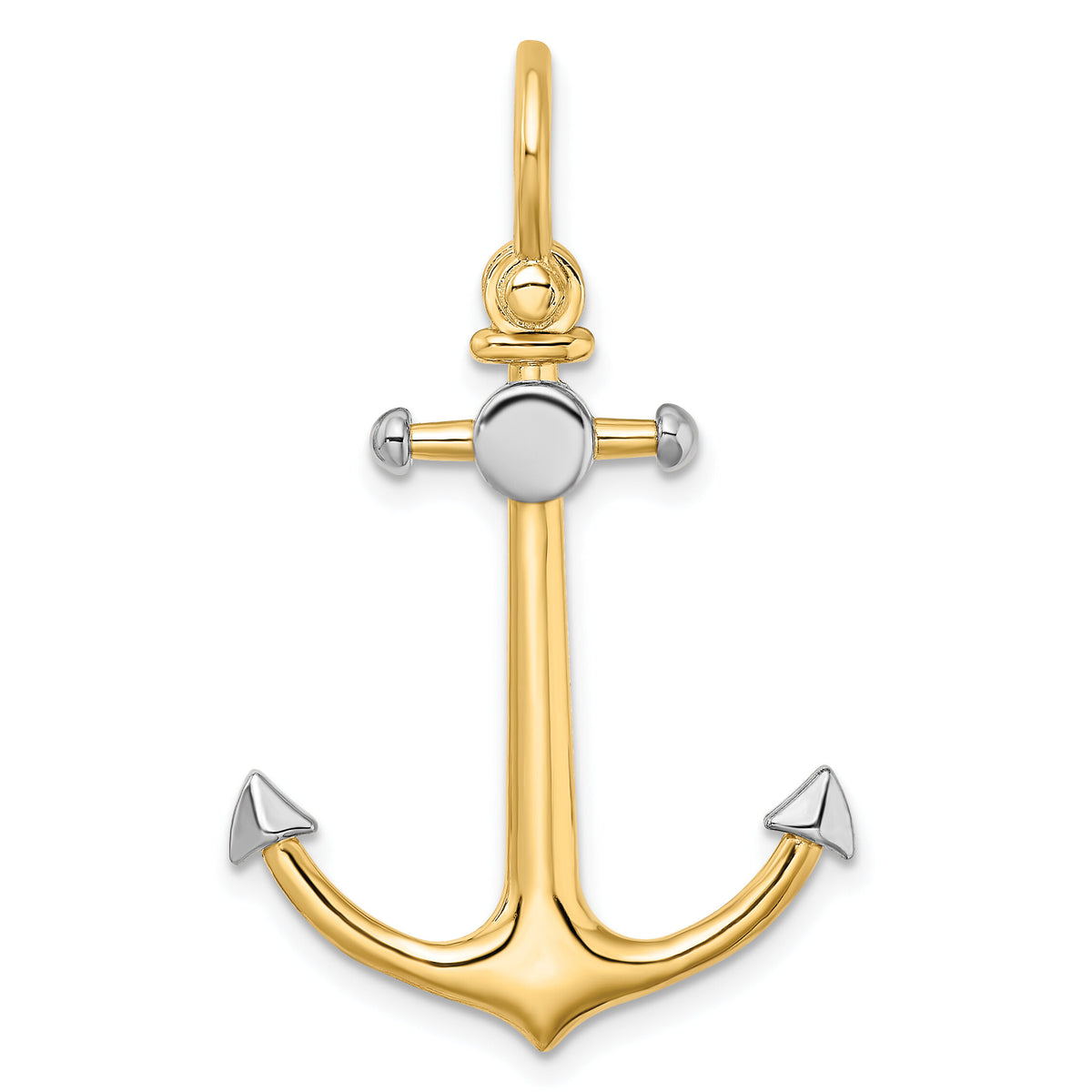 14K w/Rhodium 3-D Anchor w/Shackle Bail Charm-K9030