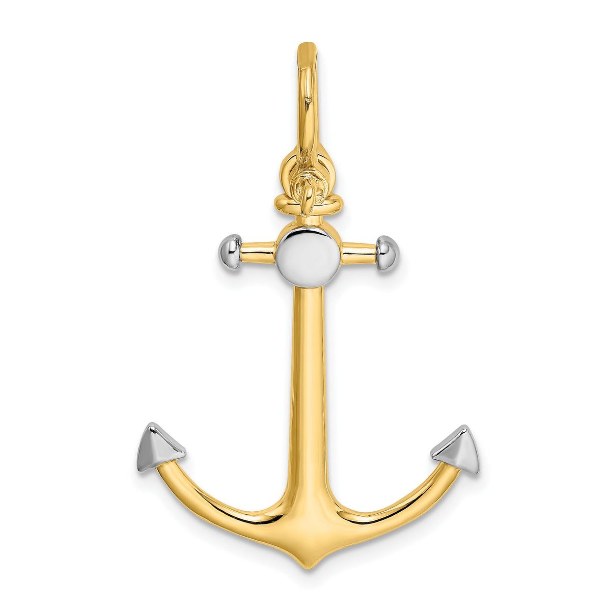14K w/Rhodium 3-D Anchor w/Shackle Bail Charm-K9030