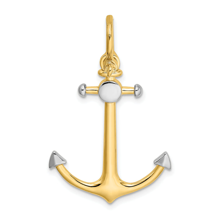 14K w/Rhodium 3-D Anchor w/Shackle Bail Charm-K9030