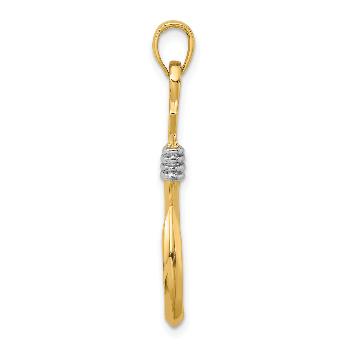 14K w/Rhodium 3-D Fish Hook With Rope Charm-K9032
