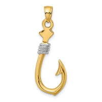 14K w/Rhodium 3-D Fish Hook With Rope Charm-K9032