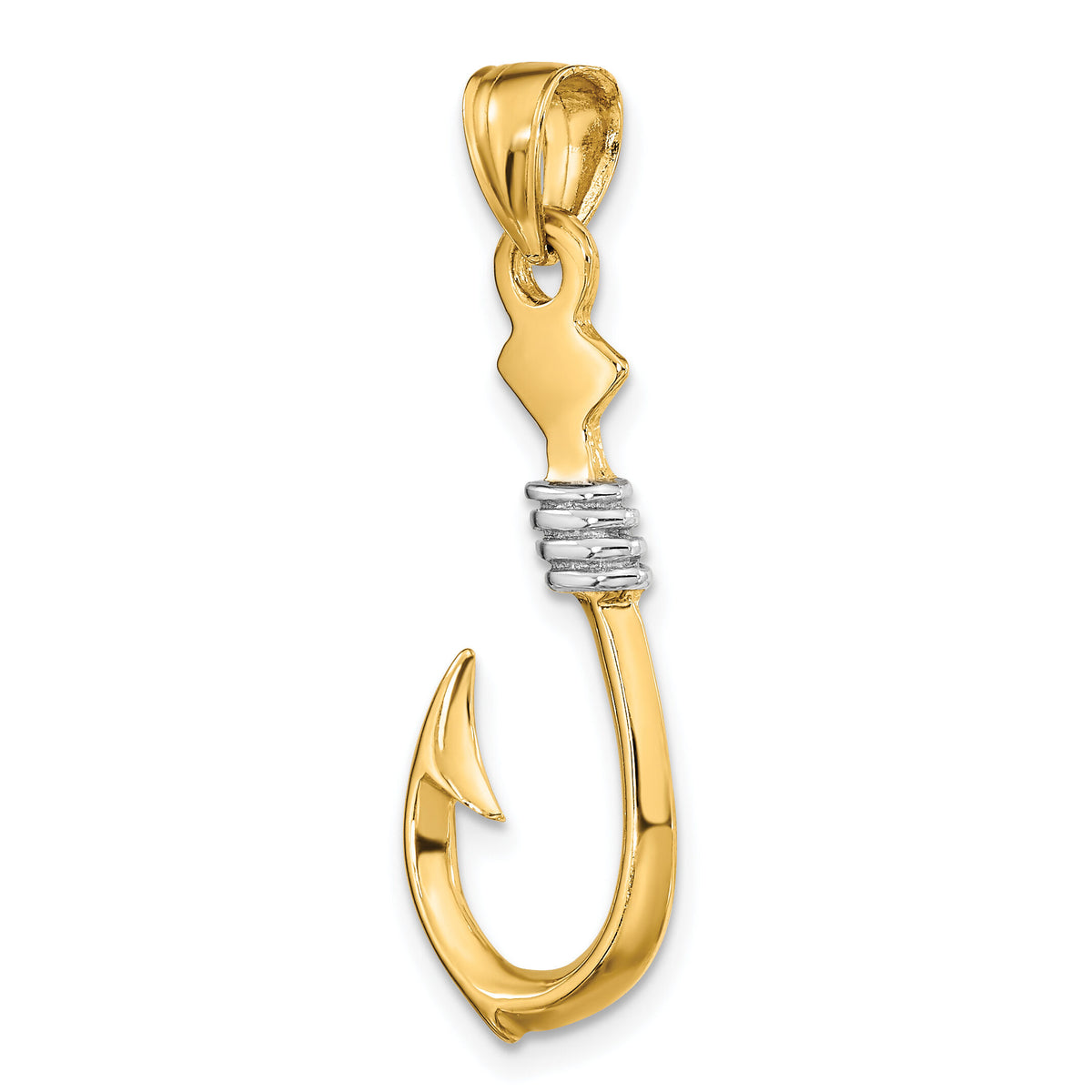 14K w/Rhodium 3-D Fish Hook With Rope Charm-K9032