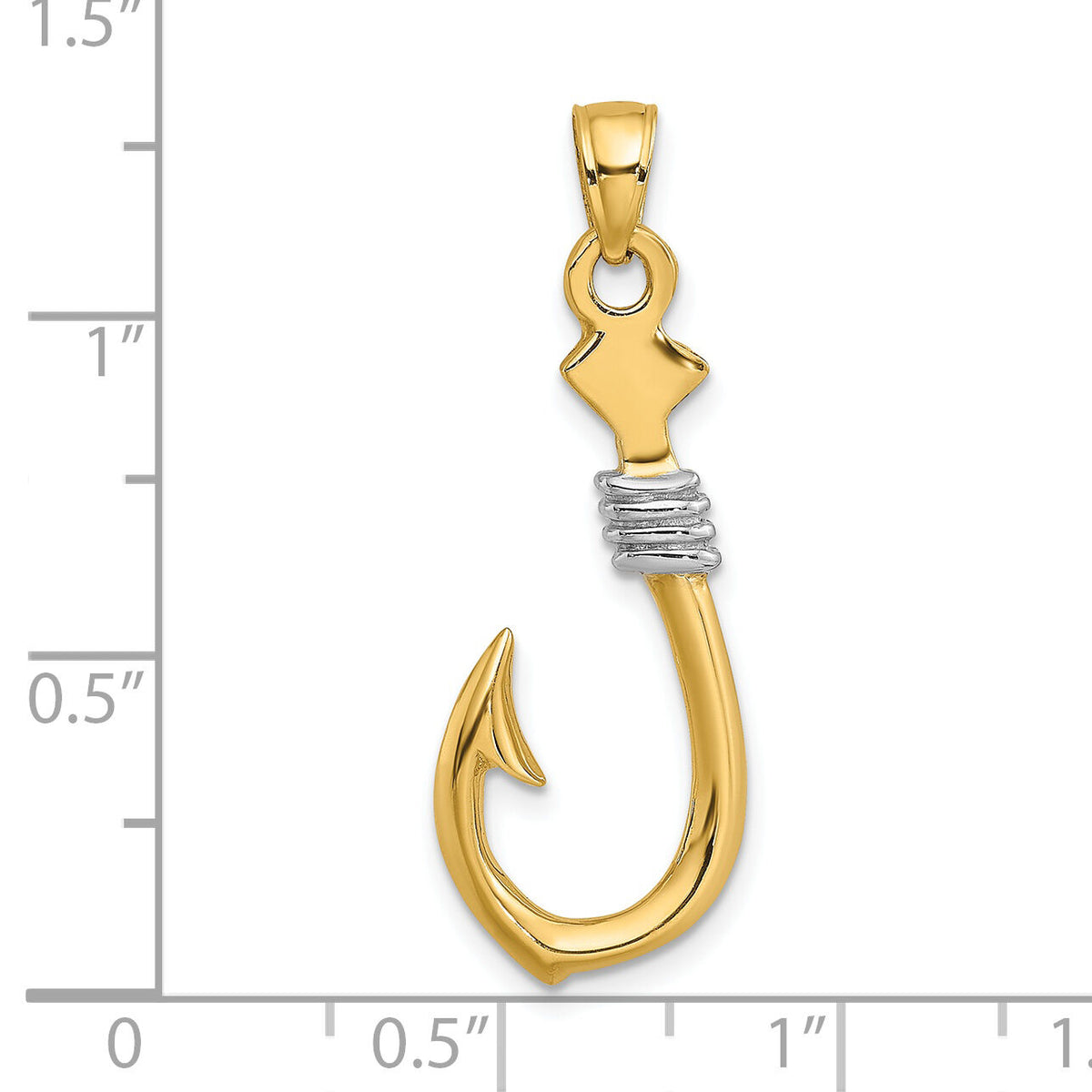 14K w/Rhodium 3-D Fish Hook With Rope Charm-K9032