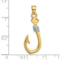 14K w/Rhodium 3-D Fish Hook With Rope Charm-K9032