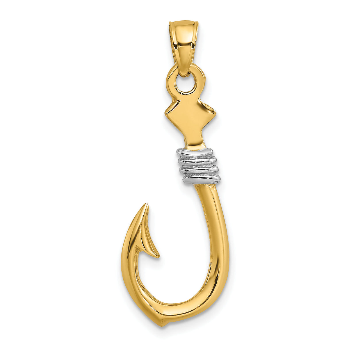 14K w/Rhodium 3-D Fish Hook With Rope Charm-K9032