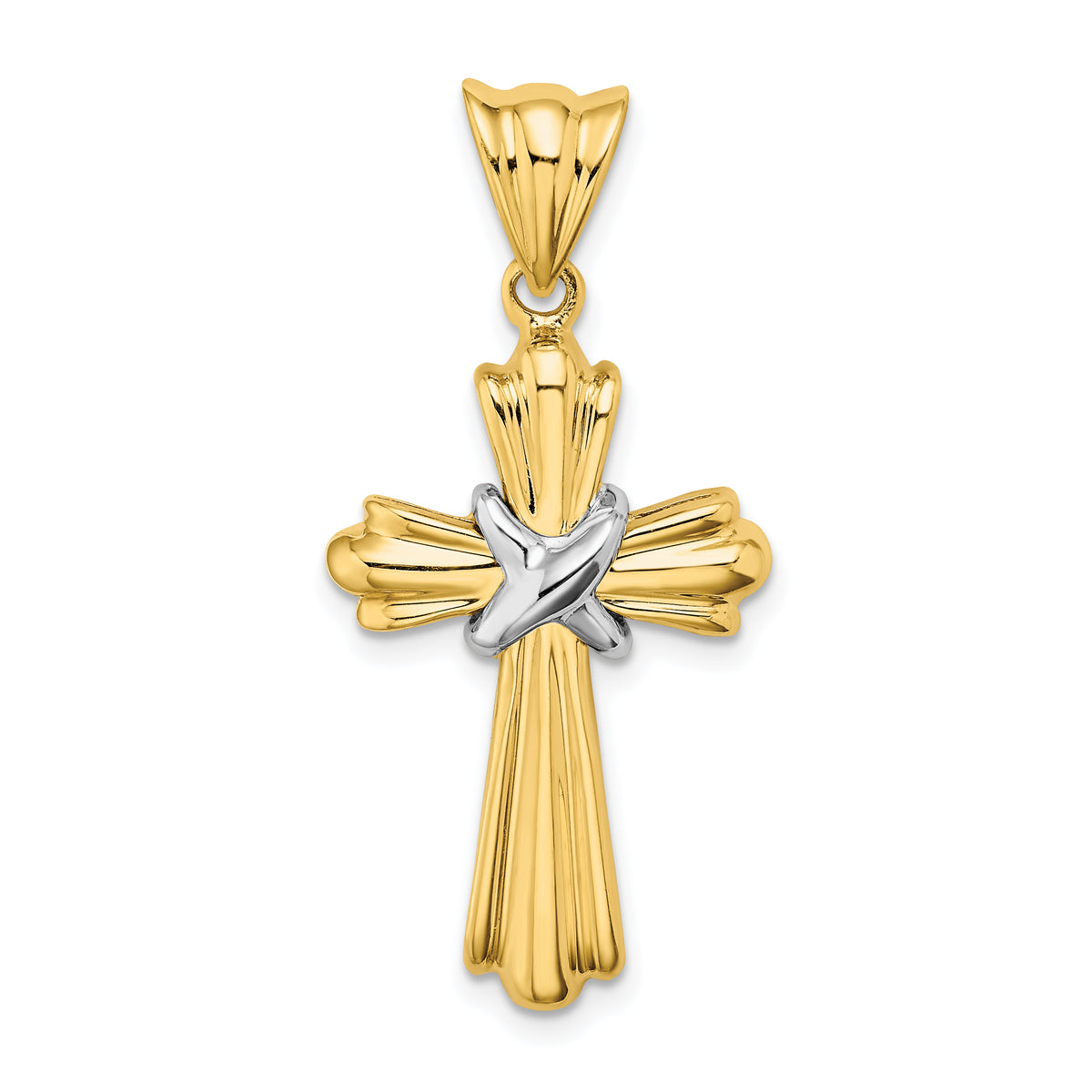 14K Two-Tone Polished Cross X Center Design Charm-K9034