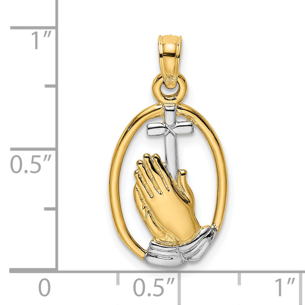 14K W/ Rhodium Praying Hands and Cross Charm-K9038