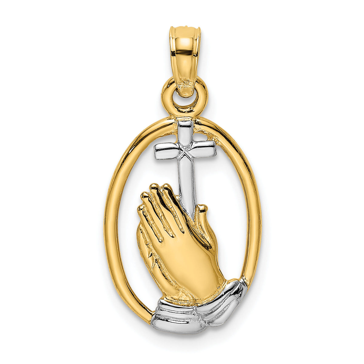 14K W/ Rhodium Praying Hands and Cross Charm-K9038