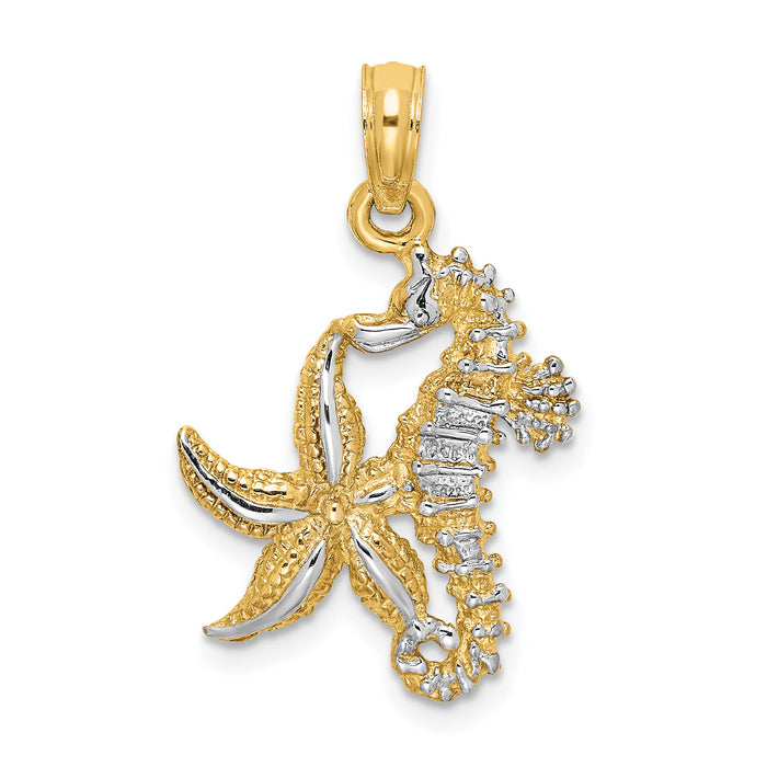 14K with White Rhodium Starfish and Seahorse Charm-K9039