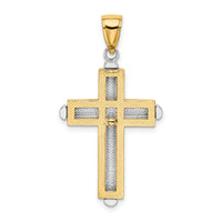 14K Two-tone Beveled Cross Charm-K9049