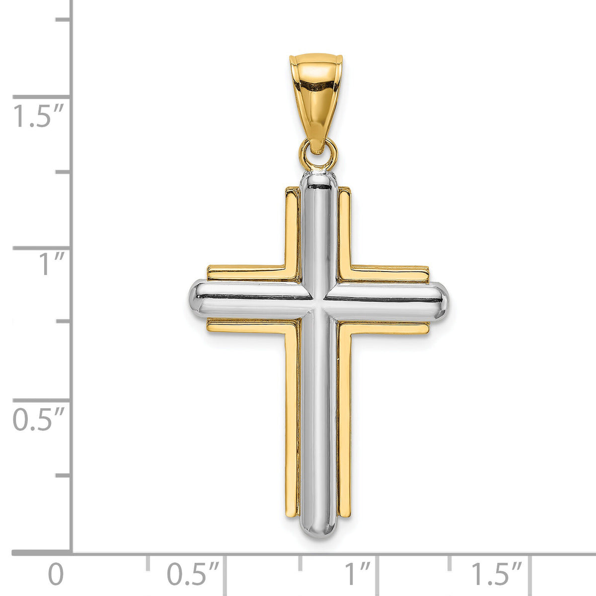 14K Two-tone Beveled Cross Charm-K9049