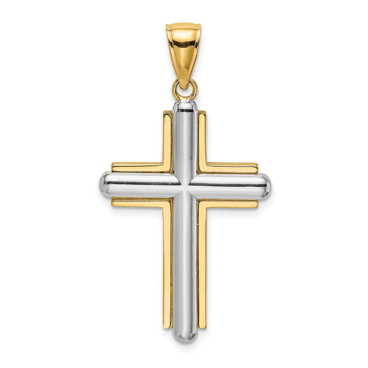 14K Two-tone Beveled Cross Charm-K9049