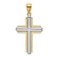 14K Two-tone Beveled Cross Charm-K9049