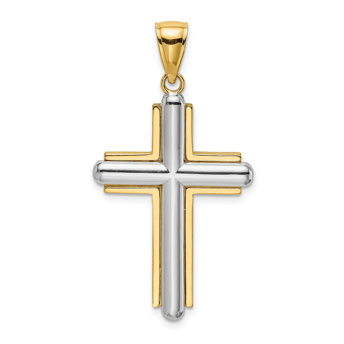 14K Two-tone Beveled Cross Charm-K9049