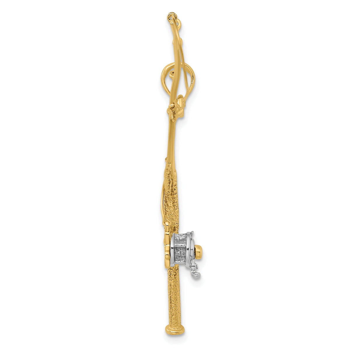 14K w/Rhodium 3-D Moveable Fishing Pole W/ Reel Charm-K9051