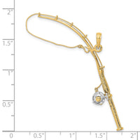 14K w/Rhodium 3-D Moveable Fishing Pole W/ Reel Charm-K9051