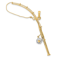14K w/Rhodium 3-D Moveable Fishing Pole W/ Reel Charm-K9051