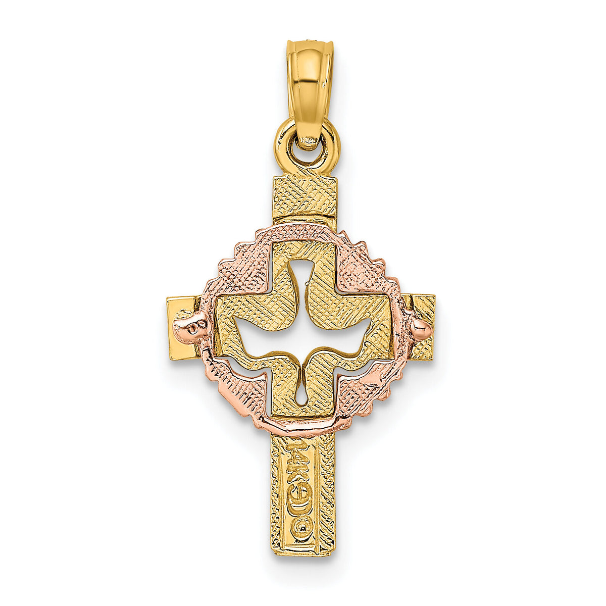 14K Two-Tone Cut-Out Dove On Cross Charm-K9053
