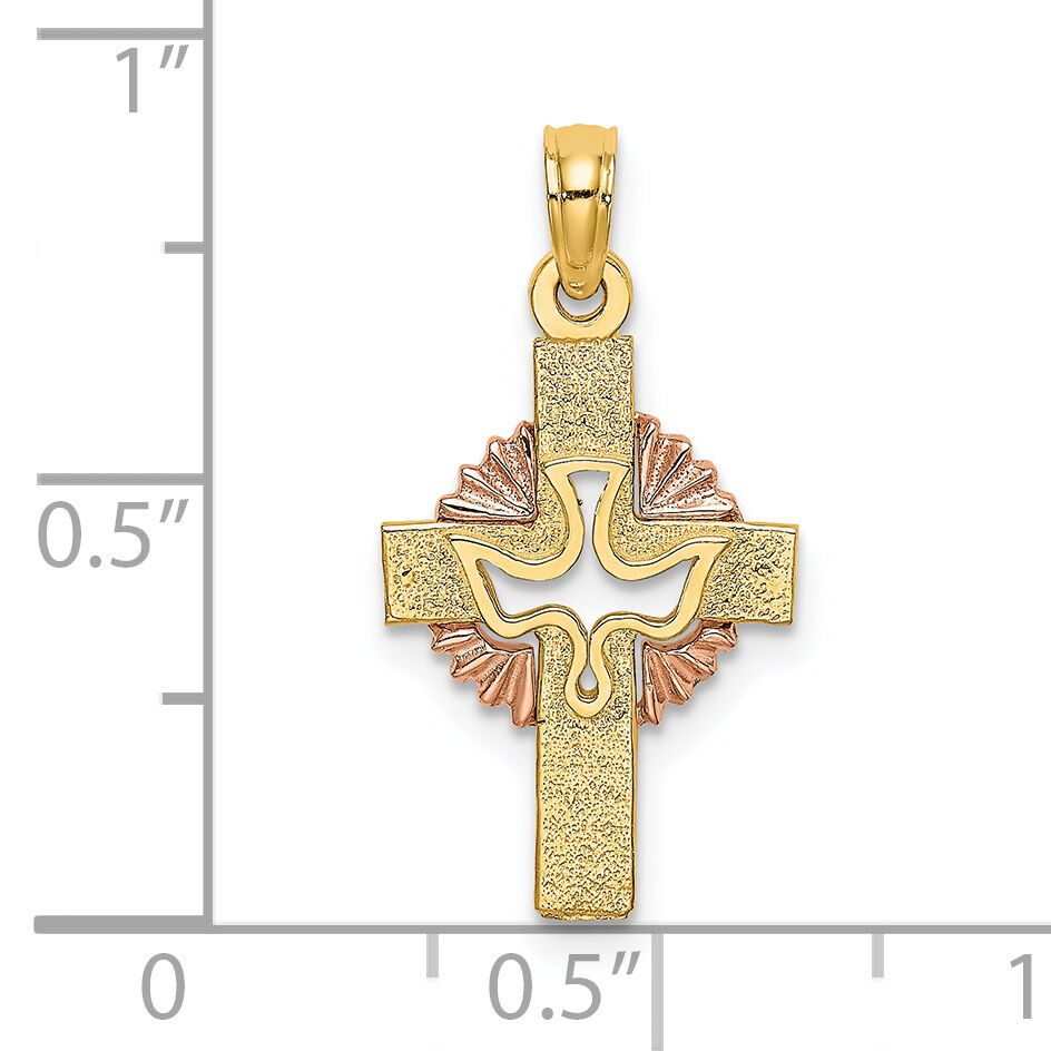 14K Two-Tone Cut-Out Dove On Cross Charm-K9053