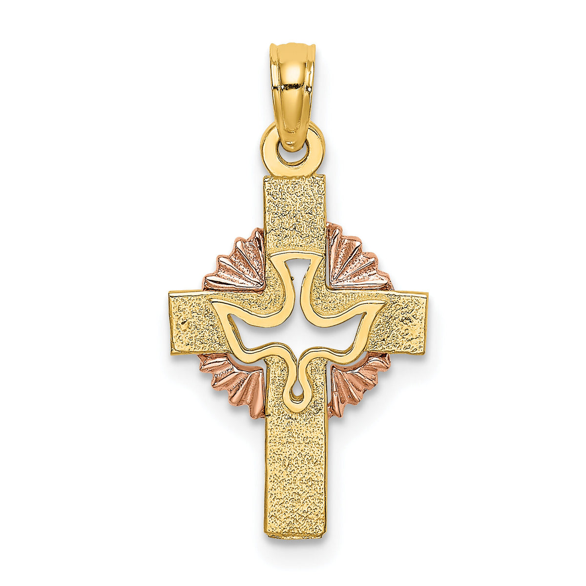 14K Two-Tone Cut-Out Dove On Cross Charm-K9053
