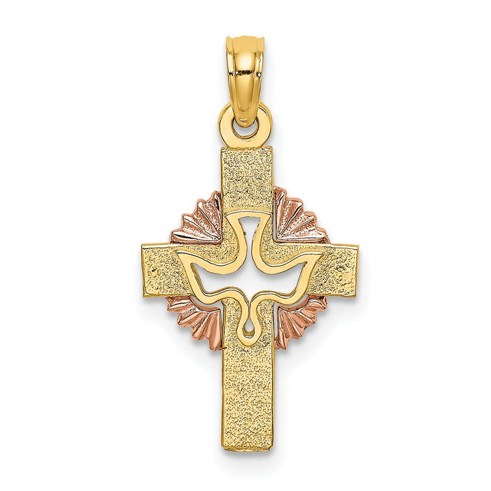 14K Two-Tone Cut-Out Dove On Cross Charm-K9053